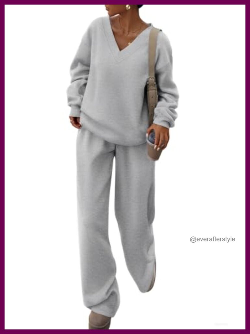 Women's Two Piece Sweatsuit V Neck Pullover Wide Leg Pants Set